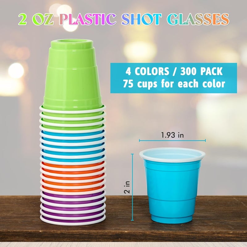 Lilymicky 300 Count 2 oz Plastic Shot Glasses, Mini Disposable Shot Cups, 2 oz Assorted Color Shot Cups for Parties, Shooting Games - Image 4